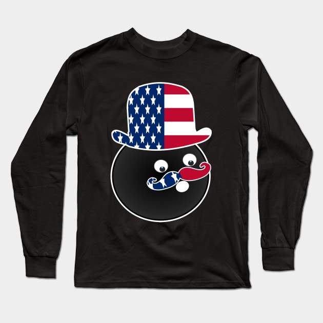 Bowling 4th july american flag hat and mustache gift Long Sleeve T-Shirt by Marcekdesign